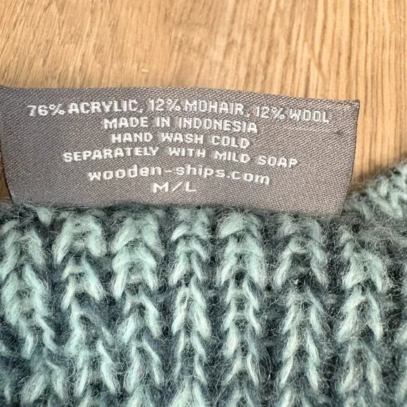 Wooden Ships cable knit pattern sweater size M/L teal blue green wool mohair - Picture 4 of 7